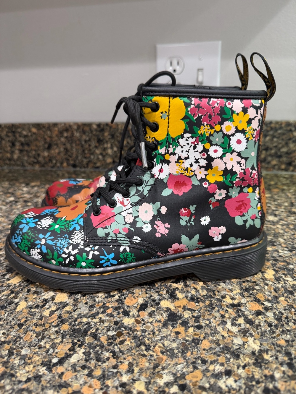 Ladies dr martens size 5 Floral Combat Boots - Black Multi